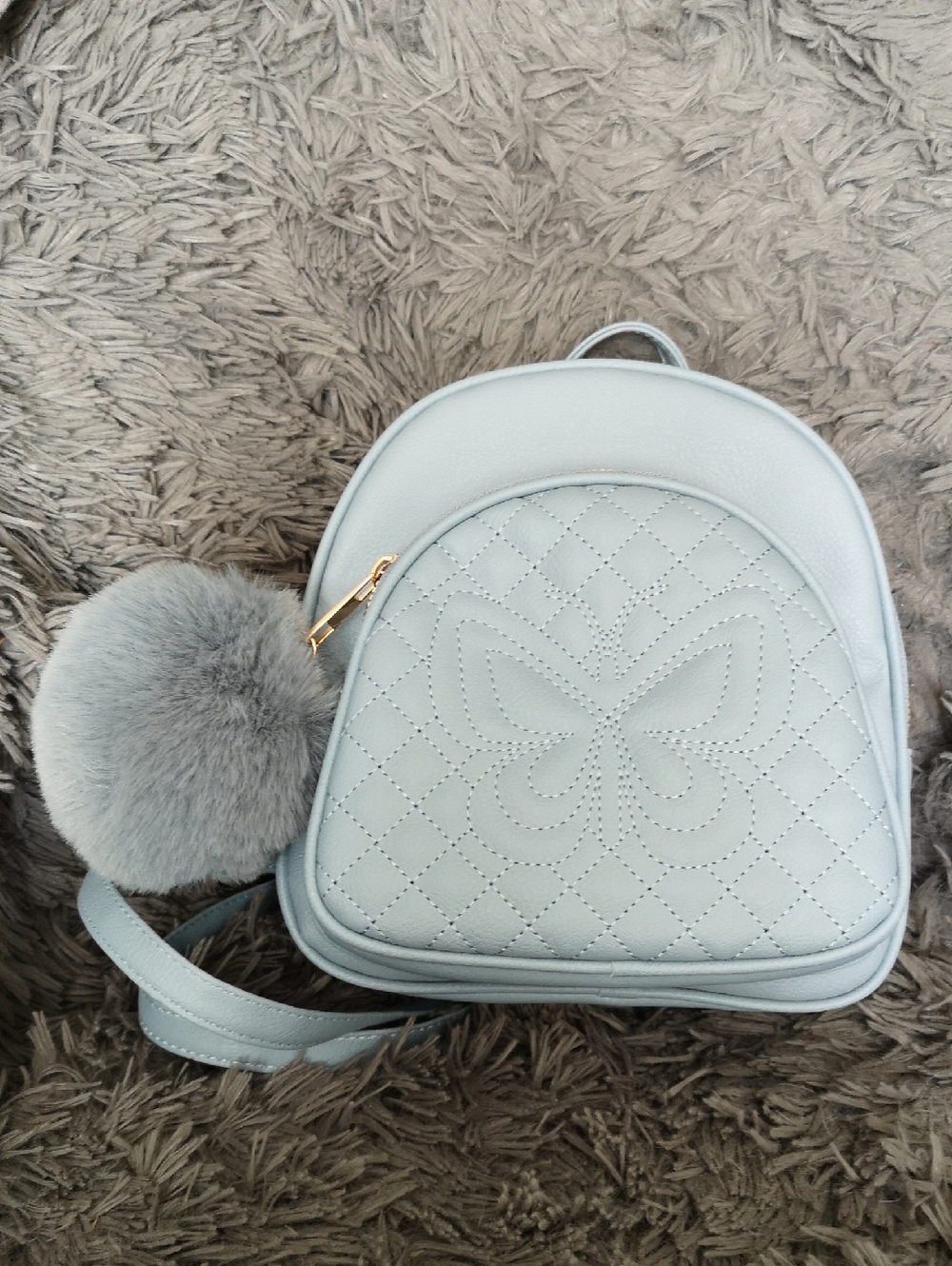New without Tags Under One Sky Mini Backpack Purse Powder Blue Quilted Butterfly